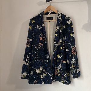 River Island 14 Floral Watercolor Open Front Blazer